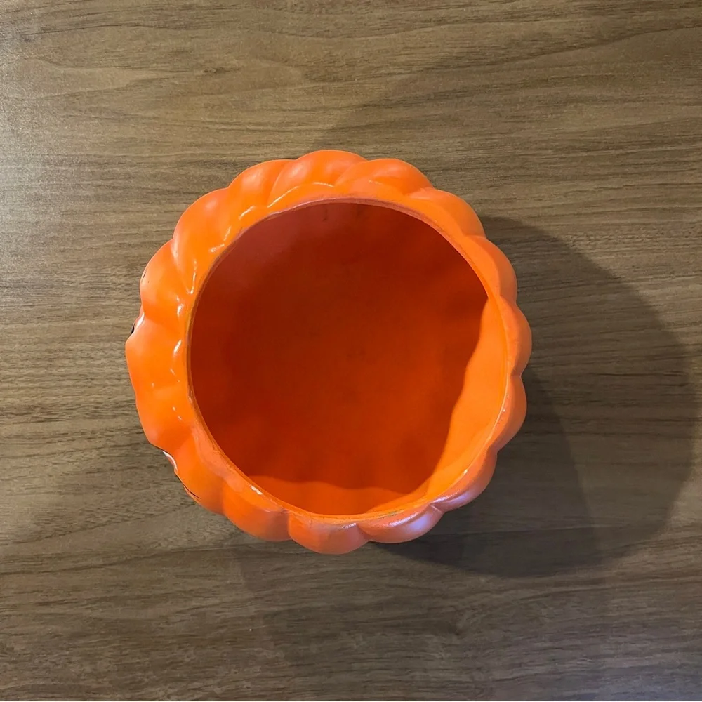 VTG 1980s Anthropomorphic Jack O Lantern Pumpkin Face Ceramic Candy Dish Planter